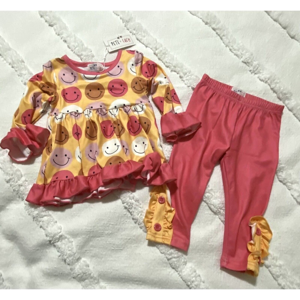 Pete And Lucy 2 pc Smiley Face pant set size 6-12 Mos